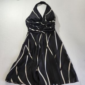Veronique Young Halter Black Dress with Ivory Wave Accents Whimsigoth Vibe